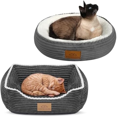 Zerbuger Cat Bed Rectangle and Round Set, Dark Grey Cover