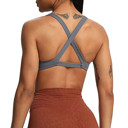 Aoxjox Women's Workout Sports Bras Fitness Backless Padded Satara Low Impact Bra Yoga Crop Tank Top (Iron Grey, Large) #TOP2