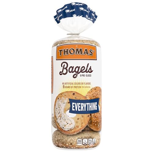 Thomas' Everything Bagels, 6 count, (3.0 oz each), 9g Protein, Kosher Bagels, 18 oz Bag