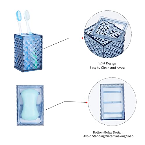 4Pcs Blue Bathroom Accessories Set, Multifunction Vanity Countertop Plastic Accessory Kit, Including Soap Dispenser, Toothbrush Holder, Toothbrush Cup, Soap Dish for Housewarming Gift - Image 2