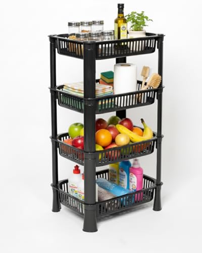 Image of U-Max Multi Tire Kitchen Storage Rack, Plastic Utility Shelf Organiser, Space Saving Storage Solution, Revolving Vegetable Rack (Black-Regular, 4)