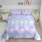 Axolotl Tie Dye Bedding Set Twin,Pink Blue Purple Cloud Comforter Set,Boho Psychedelic Bedding Colorful Tie Dye Pastel Comforter Set,Rainbow Bedding Set for Women,1 Quilt 2 Pillowcases