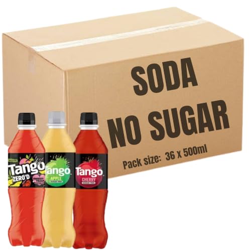 Image of Tango Soft Drinks Bulk Pack 36 x 500ml Bottles Mixed Case – Cherry No Sugar, Apple Sugar Free & Zero Thirst Trap Carbonated Fizzy Drinks – Low Calorie Sugar Free,Soda for Home, Office & Parties