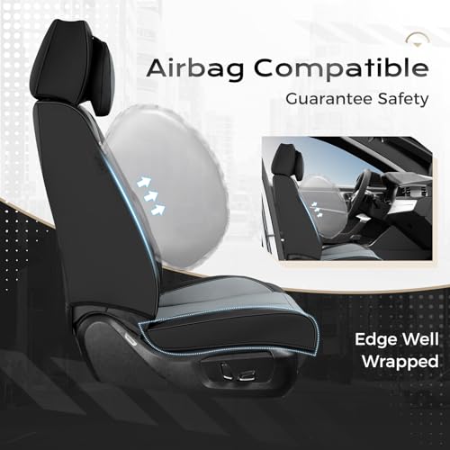 Image of Coverado Seat Covers, Car Seat Covers Front Seats, Car Seat Cover, Car Seat Protector Waterproof, Seat Cushion Nappa Leather with Head Pillow, Carseat Cover Universal Fit for Most Cars (Black&Gray)