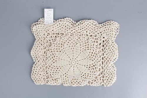 yazi Crochet Cotton Lace Placemats Doilies Rectangle Doilies Value Pack 2pc, Beige, 10inches by 16inches