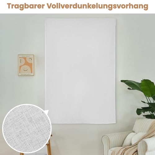 Einfache Installation Selbstklebender Verdunkelungsvorhang, 100% Lichtundurchlässig, Temporärer Hitzeschutz Fenster, Tragbarer Vorhang Für Schlafzimmer Und Campingwagen(Grau-Weiß-H182 x B117 cm)1er