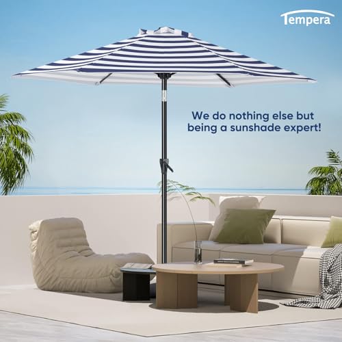 Image of Tempera Heavy Duty High Wind Beach Umbrella with Sand Anchor & Carry Bag | Patio Outdoor Umbrella with Aluminum Frame and Push Button Tilt, Ideal for Garden Lawn, UPF 60+