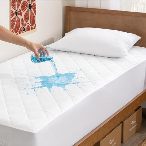 Image of Bare Home Waterproof Quilted Mattress Pad (Twin) | Cooling Mattress Pad, Protect Against Spills, Easy Wash, Fitted Mattress Cover, Stretch-to-Fit up to 15 Inches Deep