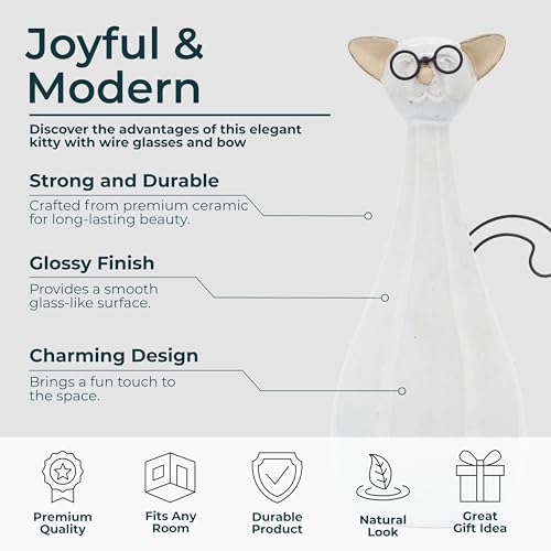 Figura decorativa de cerámica en forma de gato beige 10 in miniatura 5