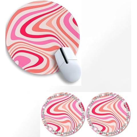 Gctriki Boho Mouse Pad, Small Round Mouse Pads for Desk, 2 Pack Cup Holder Coaster with Bling Crystal Rhinestones,Cute Office Desk Accessories Decor for Women Cover