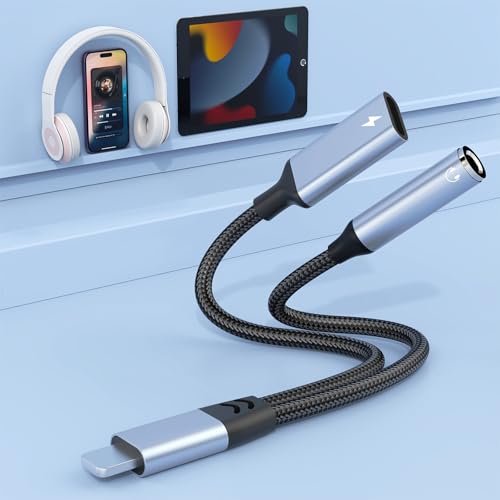 Adaptateur Jack iPhone 2 en 1 Chargeur Lightning vers Jack 3,5 mm Prise AUX Câble Audio pour iPhone 14/13/12/11/Xs/XR/X/8/7, iPad