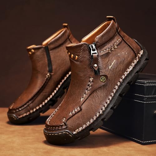 Men's Casual Leather Shoes Loafers Fashion Comfortable Ankle Chukka Boots Hand Stitched Mid-top Loafers3