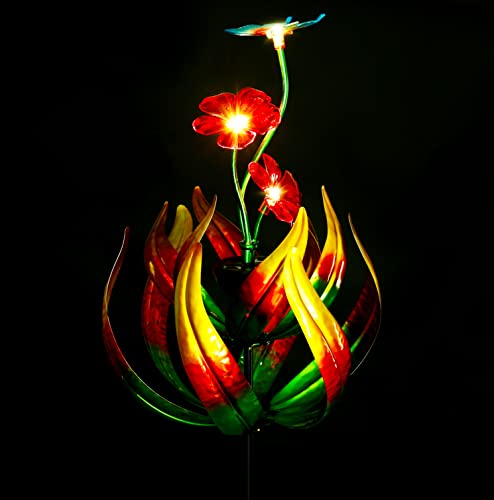 Solar Butterfly Tulips 69 Inch Wind Catcher For Yard Kinetic Wind Spinner With Garden Stake, 360 Swivel Butterfly Tulips Outdoor Wind Sculpture Spinners Metal Windmill-Kinetic Garden Decoration #TOP4