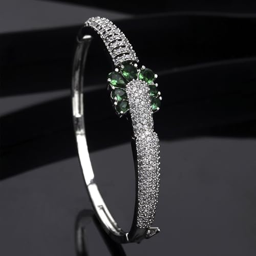 Image of ZENEME Rhodium-Plated Square Shaped American Diamond Studded Kada Bracelet For Girls and Women