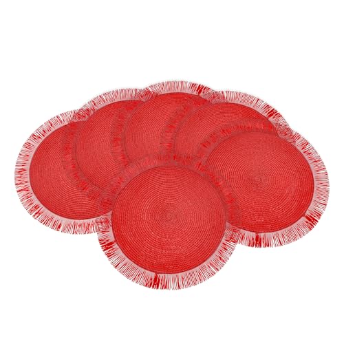 Baroni Home Set de 6 Manteles Individuales Redondos de Paja Sintética Colorida, Manteles para Plato, Mantel Americano para Desayuno, Diámetro 38 cm, Rojo