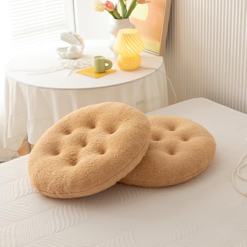 Coussin de chaise rond camel en sherpa lavable de 41 cm pour décoration de cuisine - 4
