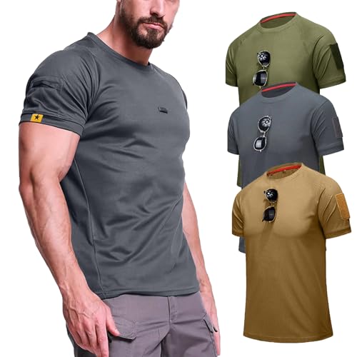 3 Pack Mens Crew Neck Polo Shirt Lightweight Short Sleeve Casual Solid T Shirts Sport Work Business Tactical Top