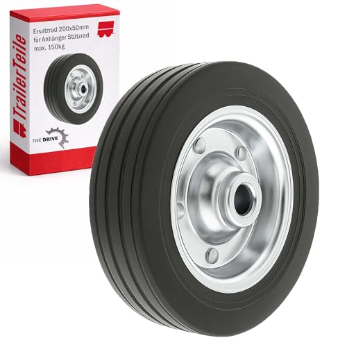 The Drive | Ersatzrad 200x50 mm für PKW Anhänger-Stützrad | 150 kg Traglast | Ø 20mm Achsdurchmesser | Vollgummi mit Stahlfelge