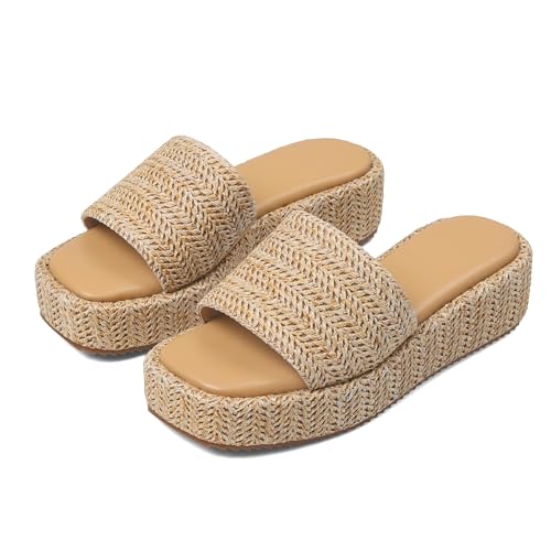 Sandales compensées pour vos vacances à la plage | Espadrilles en raphia marron