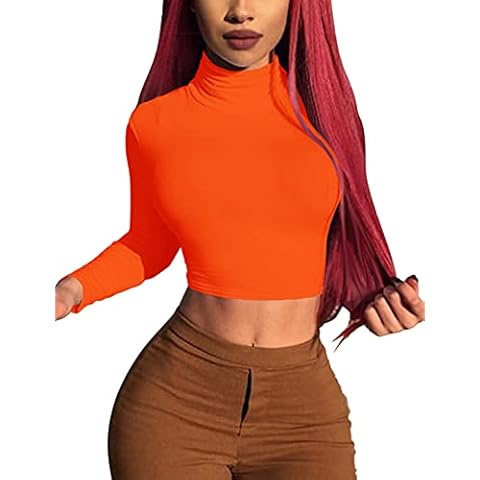 Women's Long Sleeve Casual Turtleneck Crop Tops Warm and Soft Cover