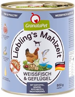 GranataPet Liebling's Mahlzeit Weißfisch & Geflügel, 6 x 800g | Alleinfuttermittel, Getreidefrei, Ohne Zuckerzusatz, Grünlippmuschel, Made in Germany