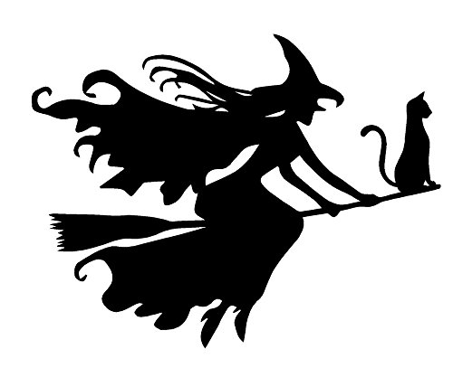 Newclew Beautiful Witch Flying With Cat Halloween Wall Decal Sticker Art Décor (22''W X 17''H) #TOP12