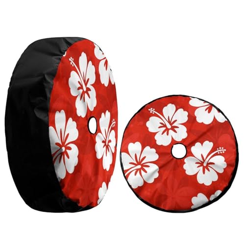 Image of Delerain Spare Tire Cover with Backup Camera Hole Hibiscus Flowers Wheel Covers Waterproof Dust-Proof UV Sun Universal Fit for Jeep Trailer RV SUV Truck (17 Inch for Diameter 31 inch-33 inch)