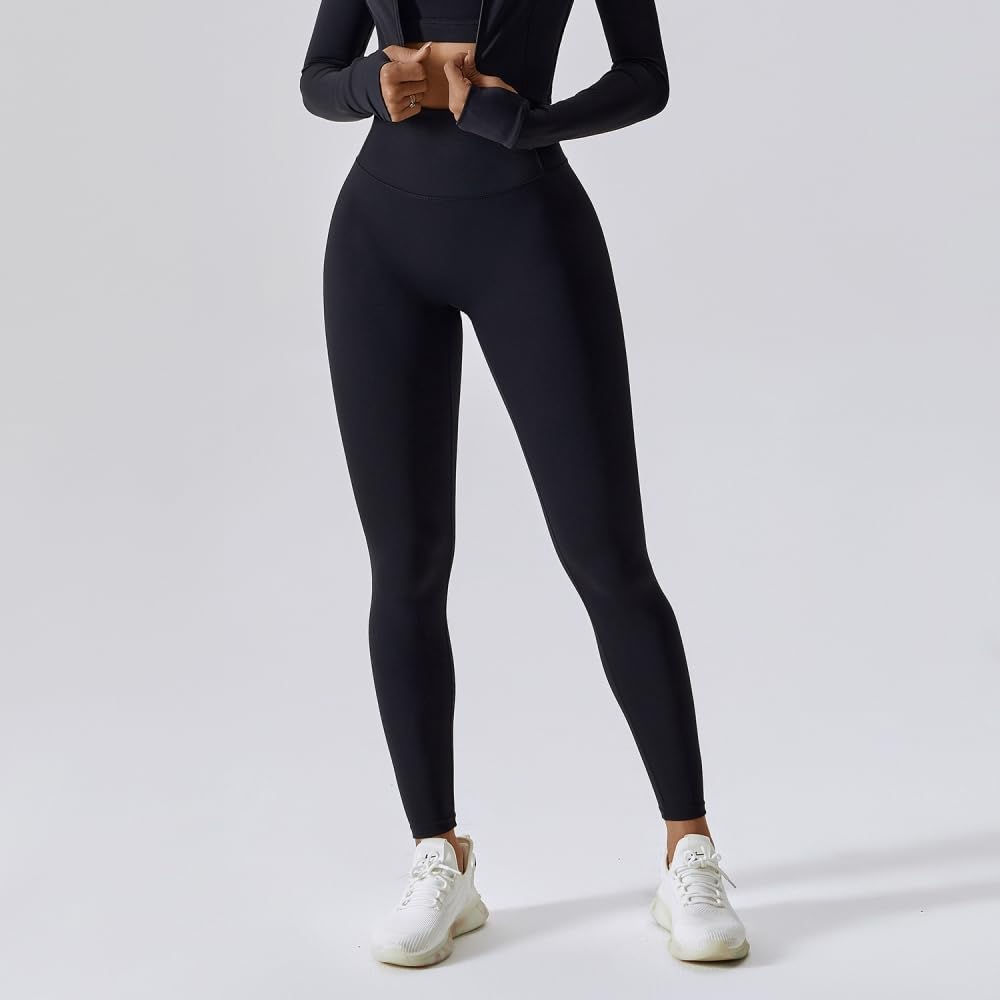 DYRBF Leggings da donna a vita alta per yoga, tinta unita, in nylon spandex, ad alta elasticità, traspiranti, controllo della pancia, allenamento, corsa, palestra, ciclismo, danza