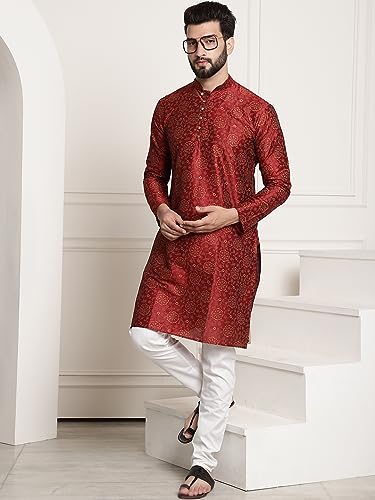 Image of SOJANYA (Since 1958 Men's Silk Blend Printed Kurta and Churidar Pyjama Set
