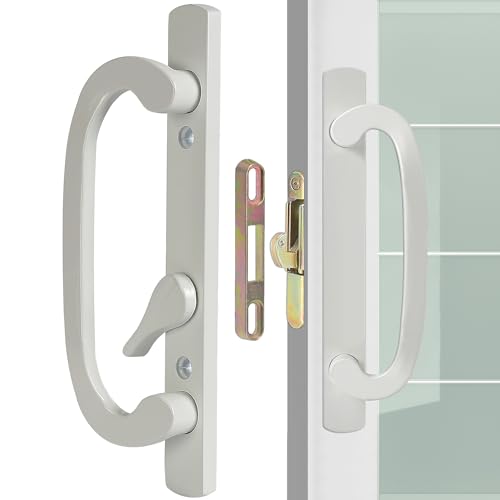 ACEPLANET Offset Position Non-Keyed Sliding Patio Door Handleset with Mortise Lock 45 Keyway 3-15/16 H.C. Fits 1-3/8 to 2-1/4 Thick Doors No-Handed White Diecast