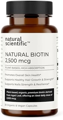NATURAL SCIENTIFIC Organic Biotin Supplement 2500 mcg - Hair, Skin and Nails Vitamins for Women and Men - Vegan, Gluten-Free, Non-GMO - 30 Capsules, 1-Month Supply - Premium Dietary Supplement