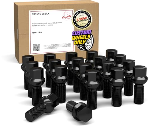 Wheel Accessories Parts 20 Pcs M14 x 1.5 Thread Ball Seat Lug Bolt Black Finish 28mm Shank Length 17mm Hex fits Mecedes-Benz C-Class EQB-Class EQE-Class GLA-Class GLB-Class SL-Class