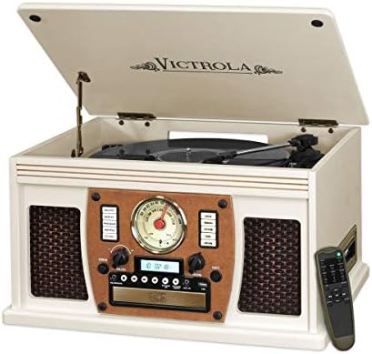 Victrola 8-in-1 Bluetooth Record Player & Multimedia Center, Built-in Stereo Speakers - Turntable, Wireless Music Streaming, Real Wood | White