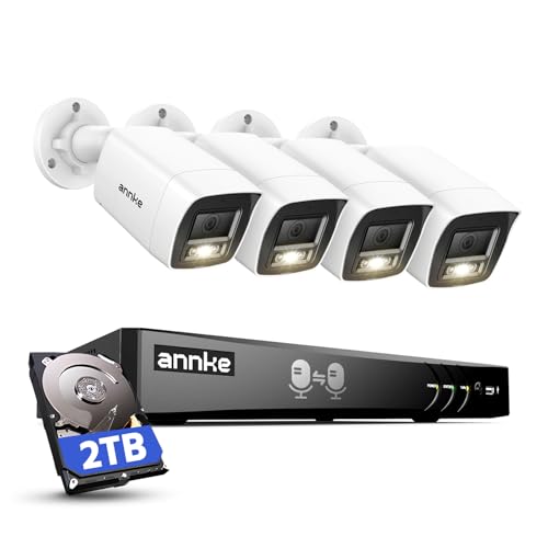 ANNKE 1080P Sistema de Seguridad con Audio Bidireccional, DVR 8CH 3K Lite con 2TB HDD para Grabación 24/7, 4 Cámaras CCTV Cableadas 2MP con Visión Nocturna en Color y Detección de Movimiento por IA