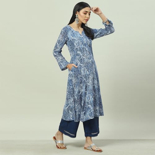 Image of Rangriti Indigo Liva Straight Kurta for Women