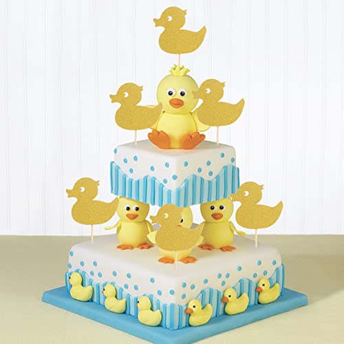 48Pcs Gold Duck Cupcake Toppers - Gold Glitter Little Yellow Duck Cupcake Topper For Baby Gender Reveal Party/Baby Shower/Animal Farm Themed Party/Girls Boy Birthday Party (Gold Duck) #TOP5