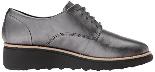 Clarks Womens Sharon Noel Oxford, Gunmetal Metallic Leather, 6 Us #TOP5