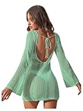 Floerns Women's Crochet Cover Up Long Sleeve Hollow Out Bikini Swimsuit Beach Cover Up Swimwear Mint Green Medium