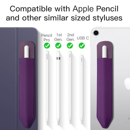 Image of MoKo Adhesive Pencil Case Holder Sticker for Apple Pencil, Deep Purple | Elastic Pencil Pocket Pouch, Adhesive Sleeve, Attached to iPad Case, For Pro /USB-C /1st /2nd Gen and Similarly Stylus Pens