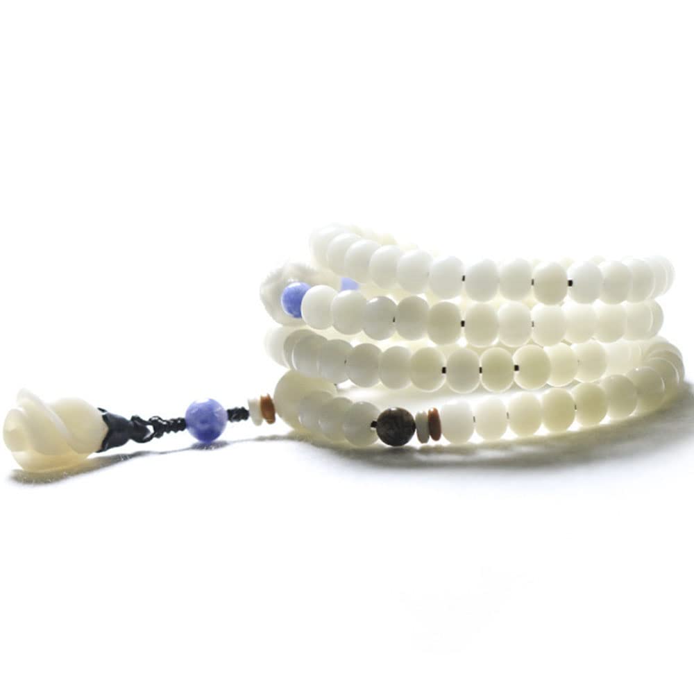 108 Bracciale Bodhi in Giada Bianca Collana con Perline di