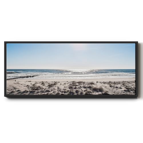 Renditions Gallery Floater Framed Canvas Home Decor Sunday Surf on Ocean Artwork Painting and Prints for Bedroom Office Kitchen Lobby - 24"x60" Black Frame LT618