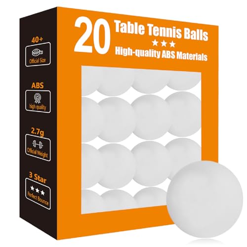 3 Star White Ping Pong Balls: 40mm Premium ABS Plastic - 20 Pack High Bounce & Durable Table Tennis Balls for Coaches/Clubs/Schools - Indoor/Outdoor Practice & Match Play