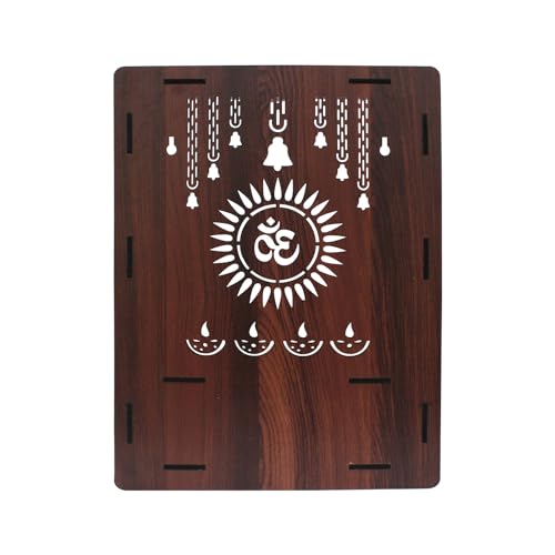 Image of Olive Tree Ethnic Wooden Pooja Mandir for Home Handcrafted Puja Stand | Wall Mounted with LED Spot Light | Mandapam, Pooja Ghar, Temple Office Decor - Walnut Size 12X12X16 Inch 1007