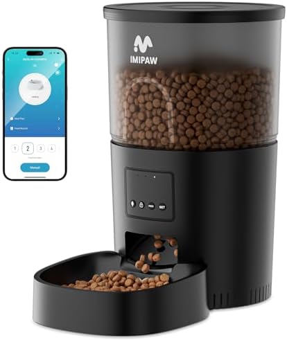 Automatic Cat Food Dispenser, WiFi Cat Feeder with APP Control for Pet Dry Food, Timed Pet Feeder Programmable with 10s Meal Call, Dual Power Supply, Slow Feeder for Cats & Small Dogs, Black