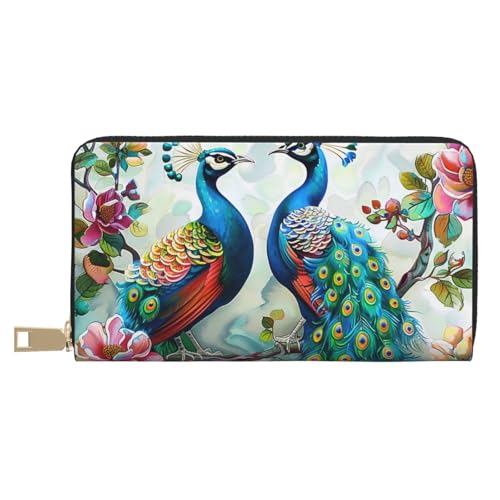 Beautiful Peacock Flowers Printed Long Wallet for Women Men Cute Coin Purse with Card Holder