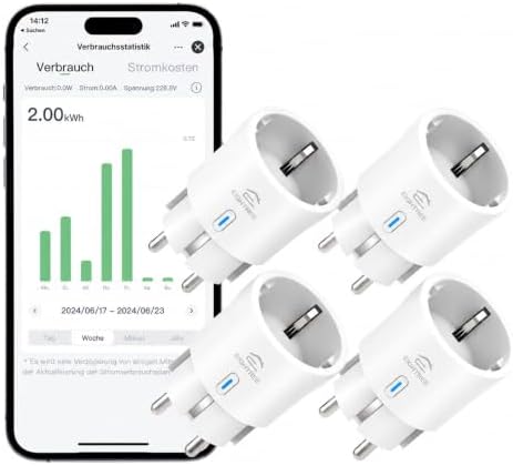 EIGHTREE WLAN Steckdose 4er Pack, Mini WiFi Steckdosen mit Strommessung | Smarte Steckdose für Energieverbrauch, kompatibel mit Alexa und Google Home, Sprachsteuerung, TÜV Zertifiz