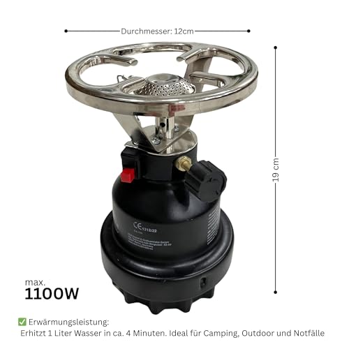 Foto von Campata Mini tragbarer Gaskocher Campingkocher Schwarz, aus Metall | mit Piezozündung | für 190g Stechkartusche typ C200 | Kartuschenkocher (ohne Gaskartuschen)