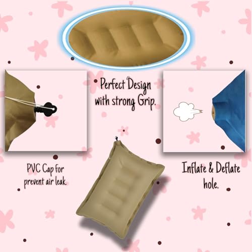 Image of Portable Travel Neck Pillow for Men & Women | Soft Inflatable Air Headrest for Plane, Flight, Bus, Car & Office Use | Ultralight Comfort Pillow | No Pump Needed | Brown (Pack of 1)