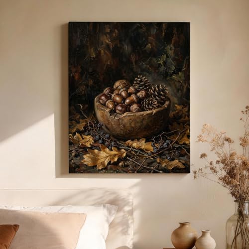 Arte en lienzo de bellotas marrones para pared de dormitorio 4