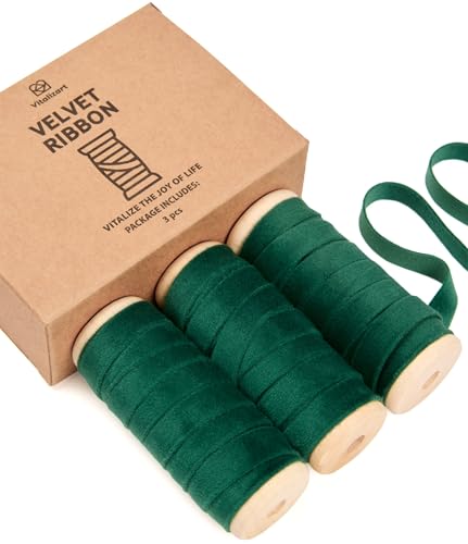 Vitalizart Green Velvet Ribbon Set 3/8' x 15 Yd...
